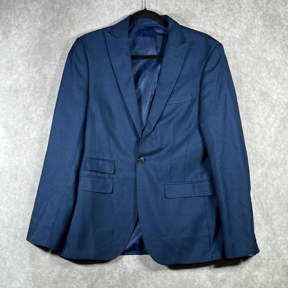 Moss London Blazer Sport Coat Mens Size 48R Navy Blue One-Button‎ Skinny Fit